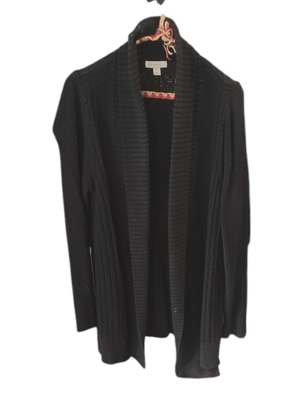 Charter Club | Black Open-Front Long Ribbed Cardigan Sweater | 19 PTP